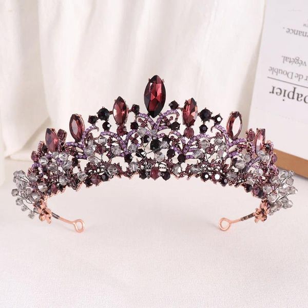 Pinces à cheveux faites à la main en bronze violet perles de cristal couronnes de mariée diadèmes couronne baroque femmes strass Pageant diadème accessoires de mariage