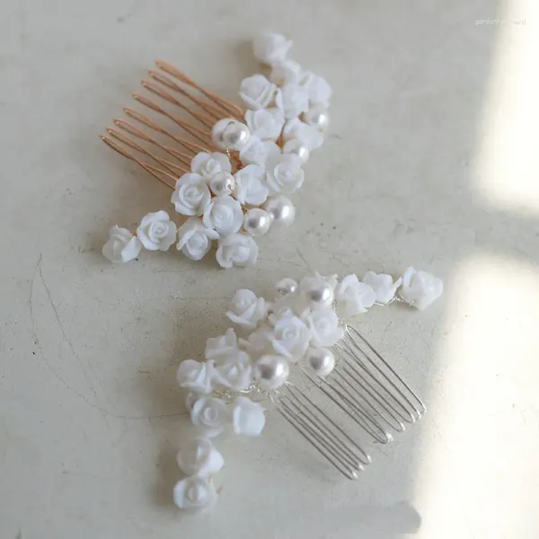 Clips de cabello Cerámico hecho a mano Rose Flores Combinatario de lujo Luxury de alta calidad Pearls Costeo de bodas Accesorios para mujeres joyas