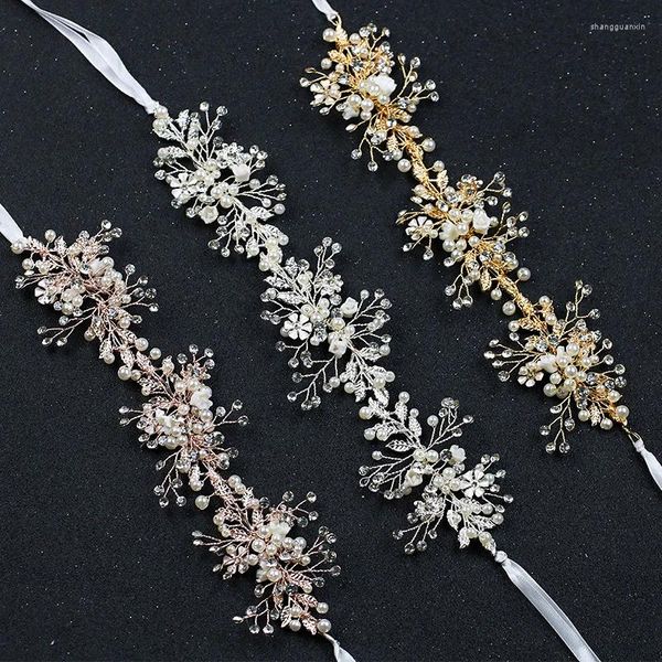 Pinzas para el cabello hechas a mano para mujer, tocado de vid de hoja de flor de cristal, Color oro rosa, diadema de boda con perlas, accesorios