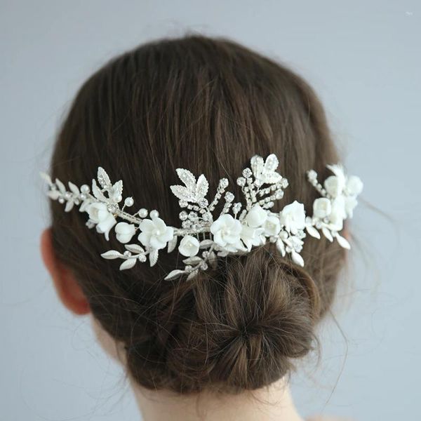 Pinces à cheveux faites à la main, strass en cristal, perles, fleur en céramique, peigne de mariée, accessoires de mariage, demoiselles d'honneur, bijoux pour femmes