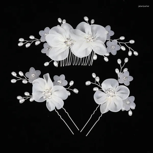 Pinces à cheveux faites à la main, épingles à perles élégantes, fleur blanche, peigne en strass pour fête de mariage, accessoires de mariée
