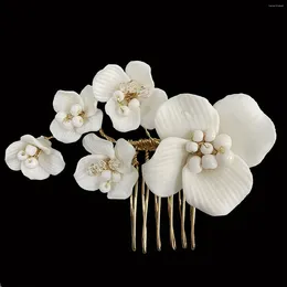 Clips de cabello Comblo de flores hechas a mano Joyas de oro Aleación de color Aleación Pearl Pearl Technpin Tiaras Bridal Accesorio de bodas