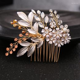 Haarspeldjes Handgemaakte Gouden Kleur Bloem Blad Bruiloft Kam Voor Bruid Bloemen Accessoires Strass Kopstukken Ornamenten