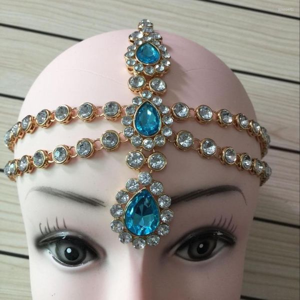 Pinces à cheveux faites à la main Kundan différentes pierres colorées chaîne Style grec Matha Patti mariage mariée déesse tête bijoux