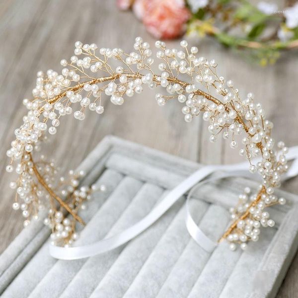 Pinzas para el cabello hechas a mano con perlas, diadema nupcial, vid, Color dorado, Tiara de boda, accesorios, joyería de cristal para mujer