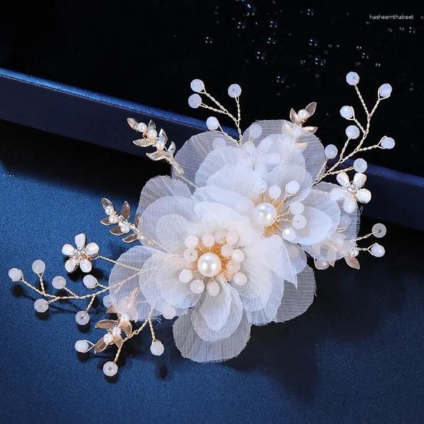Pinces à cheveux en perles faites à la main, bijoux de fleurs pour femmes, mariage, cristal, couleur or, bâtons de diadème, Barrettes d'ornements