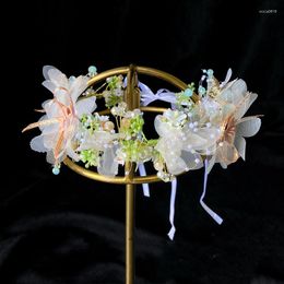 Pinces à cheveux fait à la main mariage blanc fleur bandeaux perles perles fil Floral bandeau Riborn diadèmes couronne accessoires Diademas