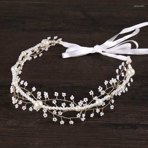 Clips de cheveux faits à la main Blanche à ruban de perle de perle Bridal Pageant Bride Headpiece pour femmes accessoires de mariage bijoux de tête