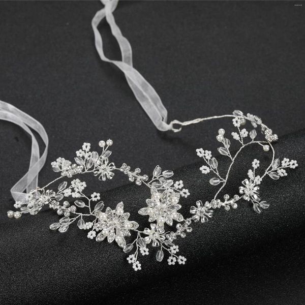 Pinzas para el cabello hechas a mano con cable, cristales de diamantes de imitación, cuentas de arroz, flores, Tiara de boda, diadema, accesorios de vid nupcial