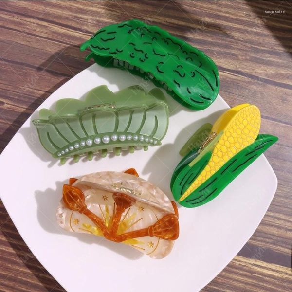 Pinzas para el cabello HANGZHI creativo maíz verde calabaza amarga Clip divertido fruta vegetal tiburón accesorios personalizados para mujeres