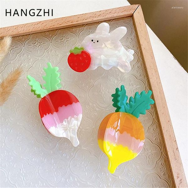 Pinzas para el cabello HANGZHI Lindo Acetato Colorido Zanahoria Conejo Para Mujeres Niños Vegetal Animal Garra Horquilla Tocado