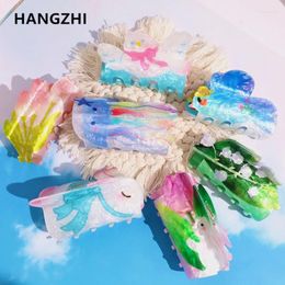 Haarclips HangZhi Ontwerp Dubbelzijdig Afdrukken Bloemen Kwallen Clip Leuke Dieren Haarspeld Klauw Acryl Accessoires Voor Vrouwen