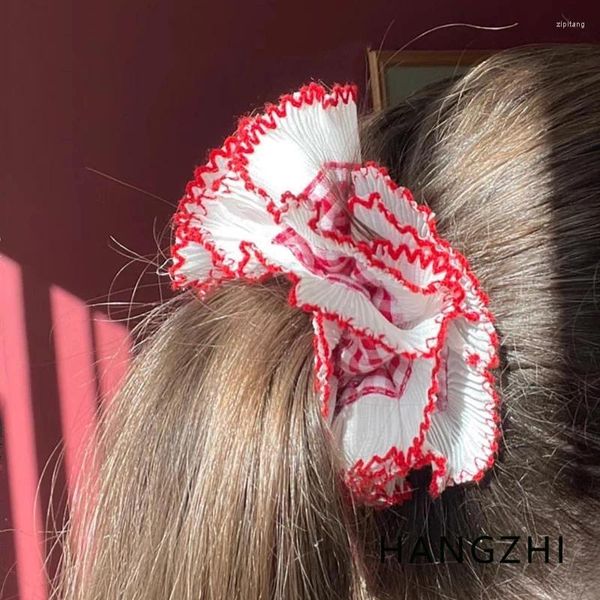 Pinzas para el cabello HANGZHI, banda para niña con borde de encaje elegante francés, cuerda a cuadros colorida Retro, accesorios de flores exageradas para mujer