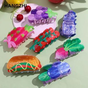 Haarspeldjes HangZhi Fruit Dubbelzijdig Afdrukken Voor Vrouwen Meisje Leuke Klauw Acryl Groente Sieraden Accessoires 2024