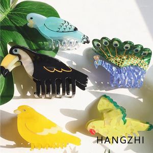 HANGZHI Retro Papegaai Grip Haarspeld Franse Creatieve Vogel Acetaat Paardenstaart Haai Klauwen Voor Vrouwen Meisjes 2024 Hoofddeksels Geschenken