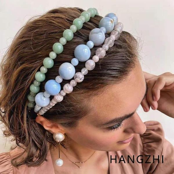 Pinzas para el cabello HANGZHI, bandas con cuentas de colores dulces, temperamento, diadema minimalista, accesorios, tocados de moda para mujeres y niñas