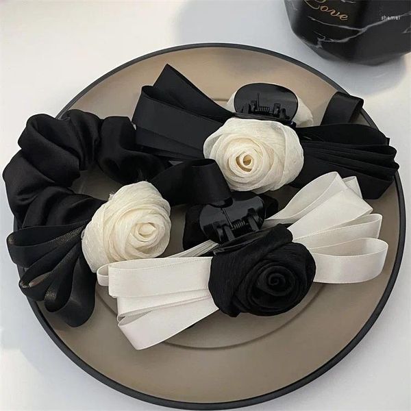 Pinzas Para El Cabello Harajuku Elegante Versión Coreana Negro Blanco Rosa Arco Vintage Temperamento Clip De Agarre Para Mujeres Dulces Frescos Estéticos Regalos Punk