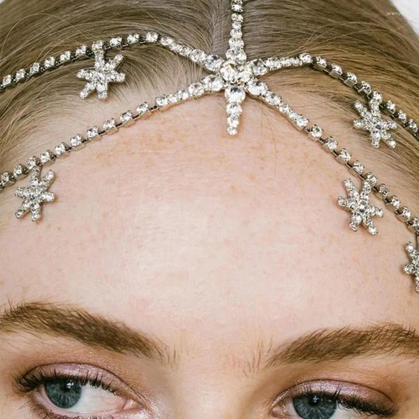 Pinces à cheveux, chaîne de tête avec strass en métal, chaînes de mariée pour femmes, diadème rétro, pendentif hexagonal, princesse multicouche