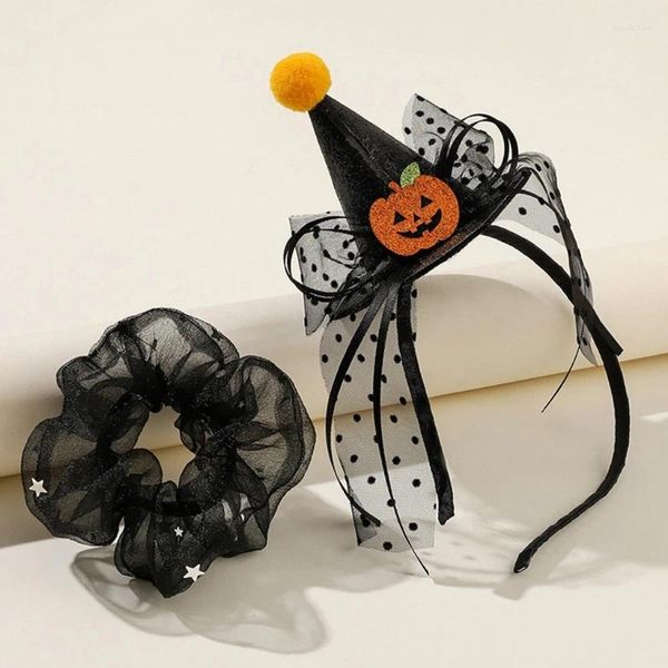 Pinces à cheveux bandeau Halloween citrouille Tulle cravate Mini cône chapeau paillettes cerceau livraison directe