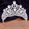 Clips de cheveux Pageant Crown Crown Tiara for Women Bride Wedding Accessories Peacock Blue Crystal Rhinestone Diadem Prom Prom Princess