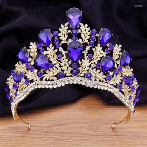 Pinces à cheveux bandeau couronne diadème pour femmes mariée accessoires de mariage paon bleu cristal strass diadème bal princesse204u