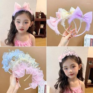 Pinces à cheveux bandeaux pour enfants fille princesse bandeaux cristal couronne maille noeud noeud fleur enfant accessoires coréen à la main en gros