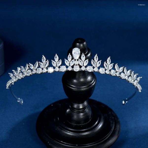 Pinzas para el cabello HIBRIDE Full CZ Pave accesorios de boda coronas de novias para mujeres Tiaras diademas de circonia joyería de cristal C-123