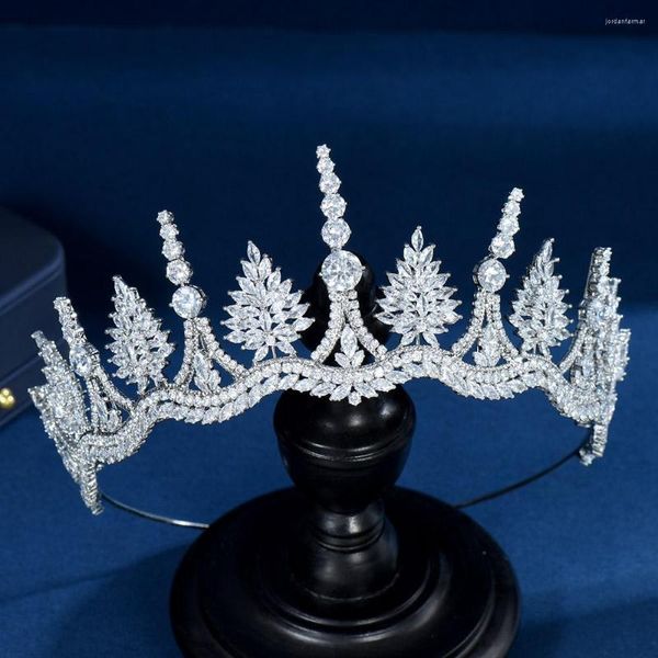 Pinces à cheveux HIBRIDE Simple Vintage Feuille Fleur Couronne Accessoires De Mariée Zircon Cubique Dubaï Nigeria Femmes Bijoux De Mariage Bijoux C-13