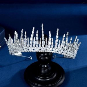 Haarspeldjes HIBRIDE Fonkelende Grote Zincons Bruid Sieraden Accessoires Kroon Mode Vrouwen Pageant Tiara Kronen Bijoux Femme C-08