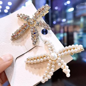 Pinces à cheveux haut de gamme coréen étoile de mer perle épingle à cheveux diadème Ins Web célébrité incrusté cristal verre canard bouche pince bord fille