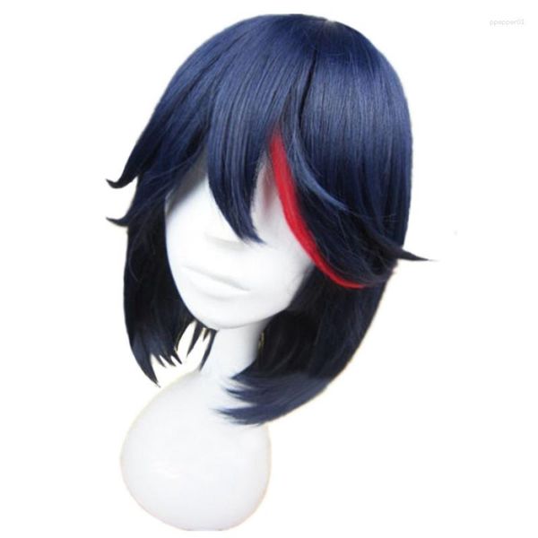 Pinzas para el cabello de alta calidad Anime KILL La Matoi Ryuko azul corto con peluca de disfraz de Cosplay resistente al calor rojo Tra Cap
