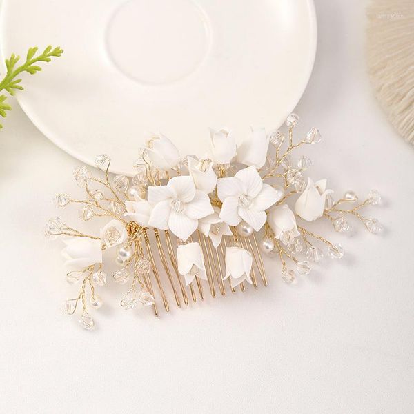 Pinzas para el cabello de gama alta, adornos de peineta de flores de diamantes de imitación, tejido a mano, elegante vestido de novia, Tiara, accesorios BN