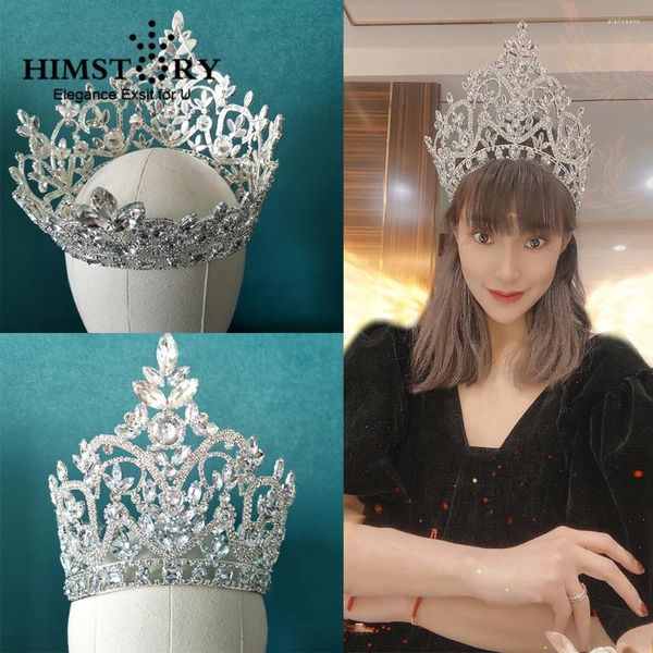 Pinces à cheveux Himstory européenne grande mariée couronne de mariage cubique Zircon cristal grand rond reine fête scène spectacle accessoires