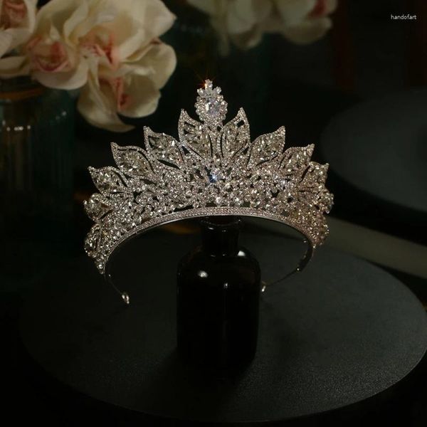 Pinzas para el cabello Himstory Europea Big Cubic Zirconia Boda Princesa Coronas Tiaras Mujeres Desfile Quinceañera Diadema Accesorios de joyería