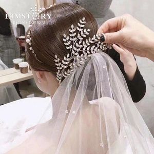 Pinces à cheveux HIMSTORY mode femmes cristal clair feuille branche strass princesse mariée bandeau accessoire de mariage bijoux