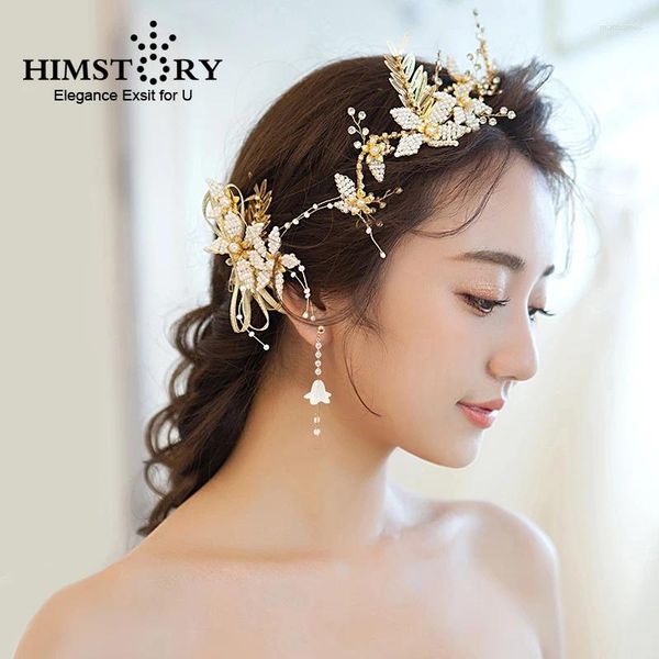 Coils Himstory fait à la main à la main romantique de fleur de fleur feuille de mariée Hairclips Hairpins Gold Color Vine Wedding Accessoires