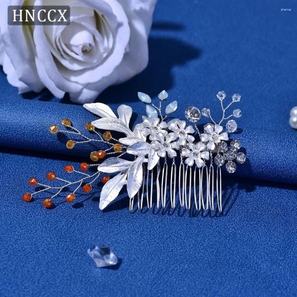 Clips de cheveux HNCCX Couleur de mariée de champagne Crystal Peigt Headress Alloy Feuts Accessoires de mariage Femme Clip Girl Tiaras CP310