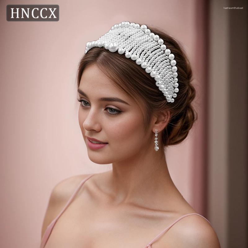 Hårklipp hnccx brudpärlhuvudbonad hoop för flickor bröllopstillbehör handgjorda pärlor pannband med vit pärlor cp656