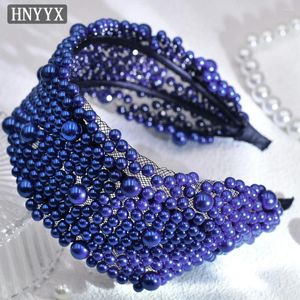 Clips de cabello Hnnyx Pearl Fashion Fashion Band For Women Hair Baade Barroque Barroque Piece Party Hoop Accessy A153-Blue