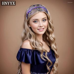 Pinzas para el cabello HNYYX Diadema de cristal Púrpura Aro ancho Sombreros vintage Pieza de moda Joyería festiva para fiesta Tiara de boda A73