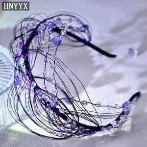Haarclips HNYYX Crystal Headband Purple kralen accessoires Fashion barokke brede haarstuk Hand gevlochten hoepel bruiloft Tiara A128
