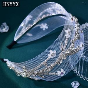 Clips de cheveux Hnyyx Mesh Crystal Strap Fleur Sweet Style Wide Head Festival Festival Party Marié Robe de mariée A150 White