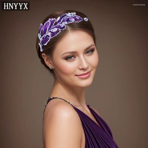 Clips de cheveux Hnyyx Purple Ringestone Band avec avec un accessoire en forme de feuilles étincelante Pièce de mode pour la danse et le dîner A127