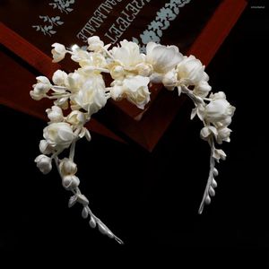 Pinces à cheveux HP118 fait à la main femmes guirlande tissu Rose Art perles Floral cerceau mariées demoiselle d'honneur mariage coiffure dames oreille