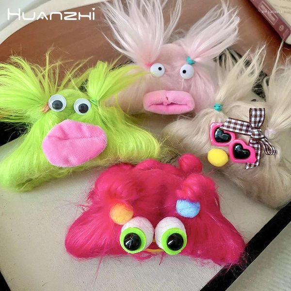 Pinzas para el cabello HUANZHI, Clip de cierre de felpa divertido y feo de dibujos animados para mujeres y niñas, horquilla bonita, accesorios creativos de moda al por mayor