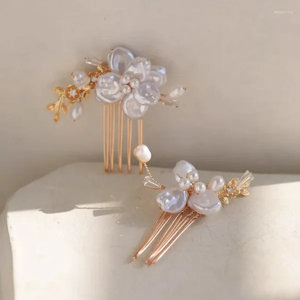 Clips de cheveux imitation coque fleur de la mariée Petites peignes épingles femme pièce en or Couleur de mariage accessoires