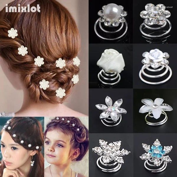 Clips de cheveux imixlot 12pcs Bridal Crystal Pearl Flower Spiral Twist Tins Bijoux Bride Headress Women ACCESSOIRES