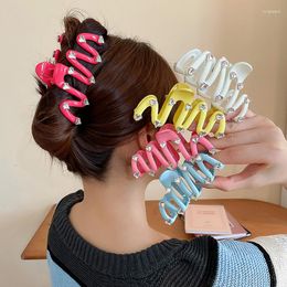 Pinces à cheveux incrustées de strass en forme de cœur en acrylique pour femmes, épingle à cheveux ondulée, mignon petit cerveau, cuillère, fermoir, accessoires