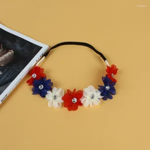 Pinces à cheveux Ins Style 4 juillet jour de l'indépendance drapeau américain couleur bande élastique en mousseline de soie à la main fleur coiffure anneau de tête femmes