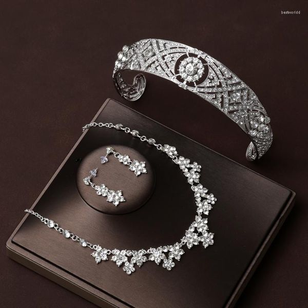 Horquillas Para El Cabello Itacazzo Tocado De Novia Conjunto De Cuatro Piezas CoronaCollarPendientes Tiaras De Boda Clásicas De Color Plata Para Mujer